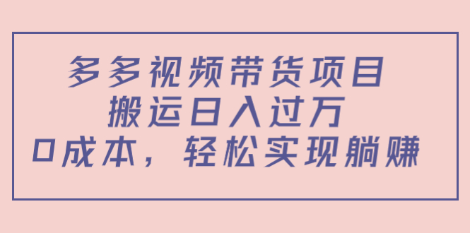 多多视频带货项目,搬运日入过万,0成本,轻松实现躺赚(教程+软件)-第一资源库