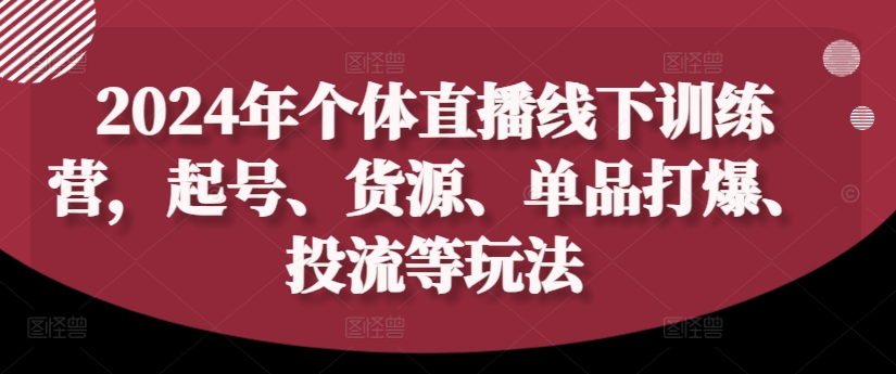 2024年个体直播训练营,起号、货源、单品打爆、投流等玩法-第一资源库