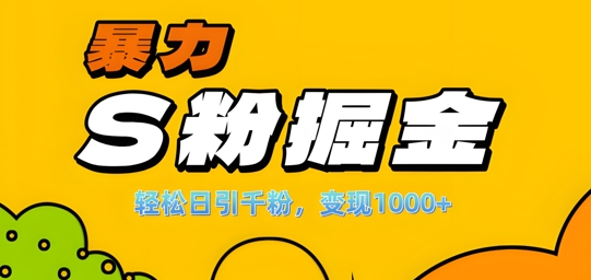 单人单机日引千粉,变现1k+,S粉流量掘金计划攻略【揭秘】-第一资源库