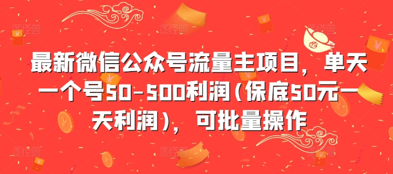 最新微信公众号流量主项目,单天一个号50-500利润(保底50元一天利润),可批量操作-第一资源库