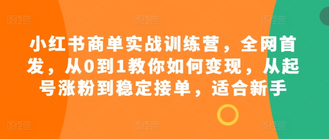 小红书商单实战训练营,全网首发,从0到1教你如何变现,从起号涨粉到稳定接单,适合新手-第一资源库