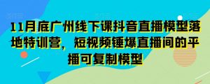 11月底广州线下课抖音直播模型落地特训营,短视频锤爆直播间的平播可复制模型-第一资源库