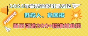 2025年最新独家引流方法，低投入高回报？当日引流300+精准创业粉-第一资源库