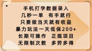 手机打字数据录入,几秒一单,有手就行,只要做当天就有收益,暴力玩法一天低保2张-第一资源库